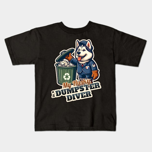 Husky Trashman Kids T-Shirt by k9-tee